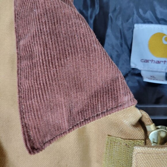 Carhartt Mens XL Tan Duck Canvas Work Jacket Corduroy Collar Quilted Lining - Picture 6 of 16